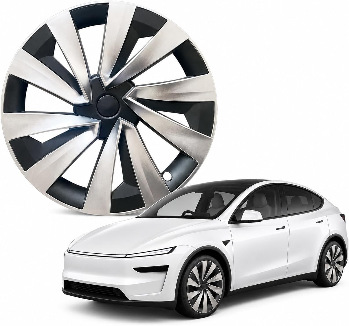 Enjoliveurs 19 pouces Tesla Model Y Juniper - Style 5 bicolore argent et noir