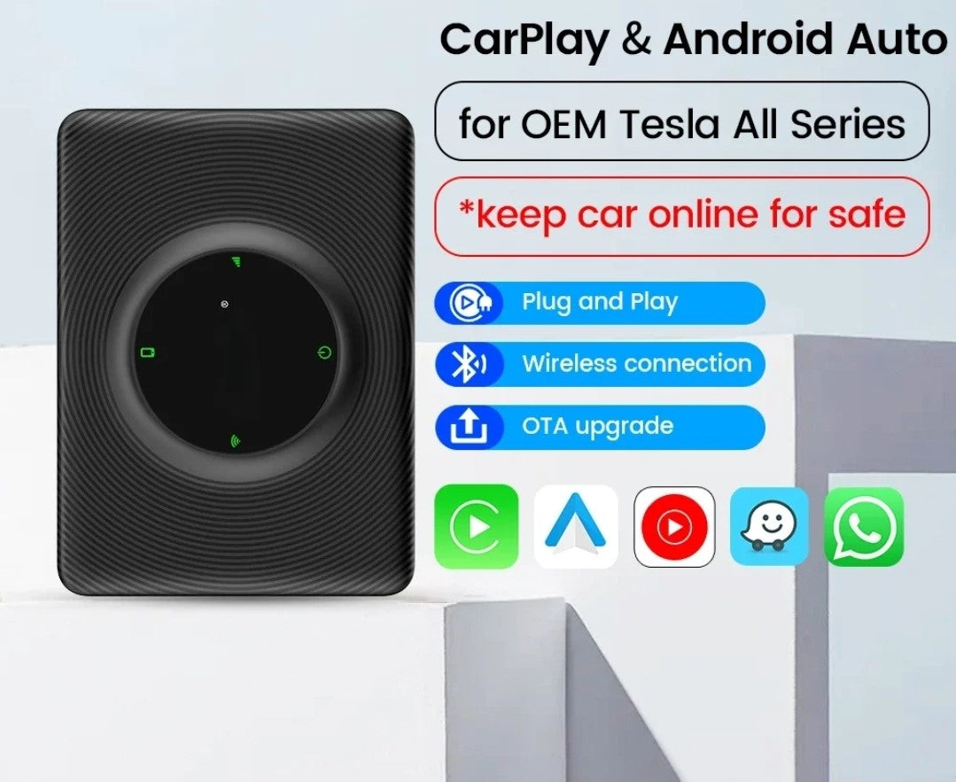 Adaptateur Carplay sans Fil pour Tesla Model 3, Y, S, X, CarPlay sans Fil pour iPhone & Android, Adaptateur CarPlay Wireless Convertir Filaire en Wireless CarPlay