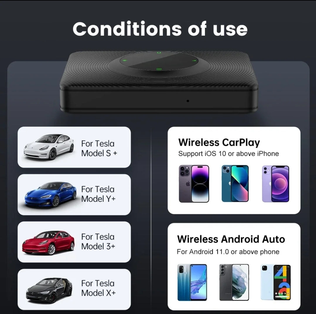 Adaptateur Carplay sans Fil pour Tesla Model 3, Y, S, X, CarPlay sans Fil pour iPhone & Android, Adaptateur CarPlay Wireless Convertir Filaire en Wireless CarPlay