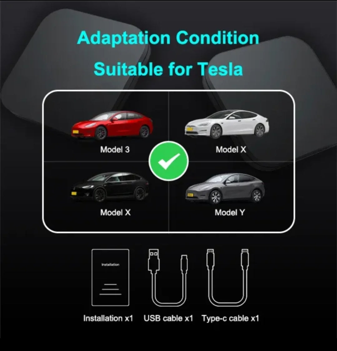 Adaptateur Carplay sans Fil pour Tesla Model 3, Y, S, X, CarPlay sans Fil pour iPhone & Android, Adaptateur CarPlay Wireless Convertir Filaire en Wireless CarPlay