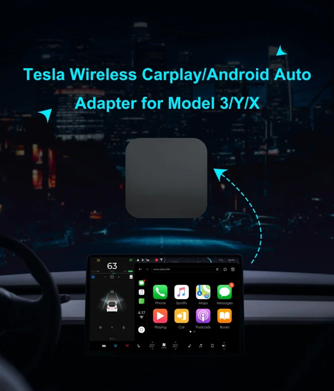 Adaptateur Carplay sans Fil pour Tesla Model 3, Y, S, X, CarPlay sans Fil pour iPhone & Android, Adaptateur CarPlay Wireless Convertir Filaire en Wireless CarPlay