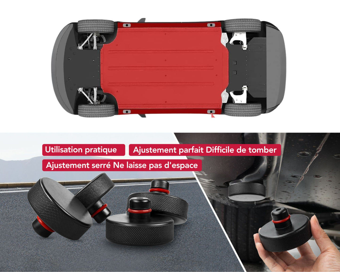 Coussinet de levage pour Tesla Model 3/S/X/Y, 4 coussins avec un étui de rangement et 4 valves de pneus OFFERTES - protection batterie et châssis spécial Tesla