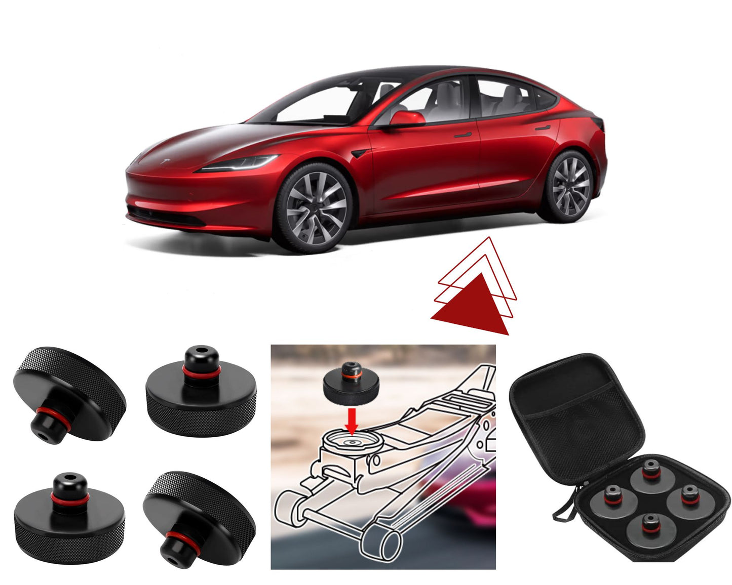 Coussinet de levage pour Tesla Model 3/S/X/Y, 4 coussins avec un étui de rangement et 4 valves de pneus OFFERTES - protection batterie et châssis spécial Tesla