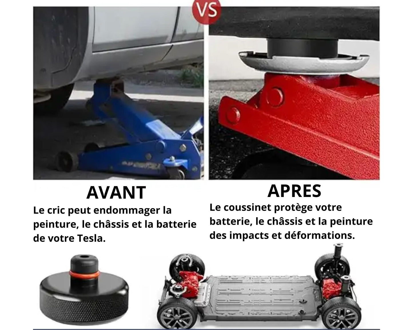 Coussinet de levage pour Tesla Model 3/S/X/Y, 4 coussins avec un étui de rangement et 4 valves de pneus OFFERTES - protection batterie et châssis spécial Tesla