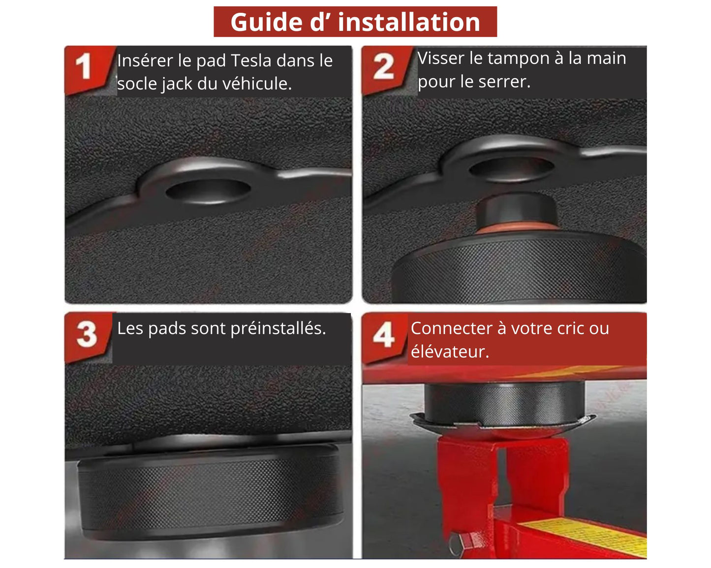 Coussinet de levage pour Tesla Model 3/S/X/Y, 4 coussins avec un étui de rangement et 4 valves de pneus OFFERTES - protection batterie et châssis spécial Tesla