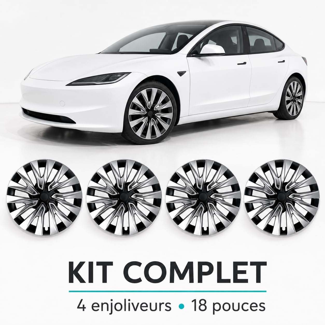 Lot de 4 Enjoliveurs 18 Pouces pour Tesla Model 3 Highland Premium 2023-2025 — Cache-Roues ABS
