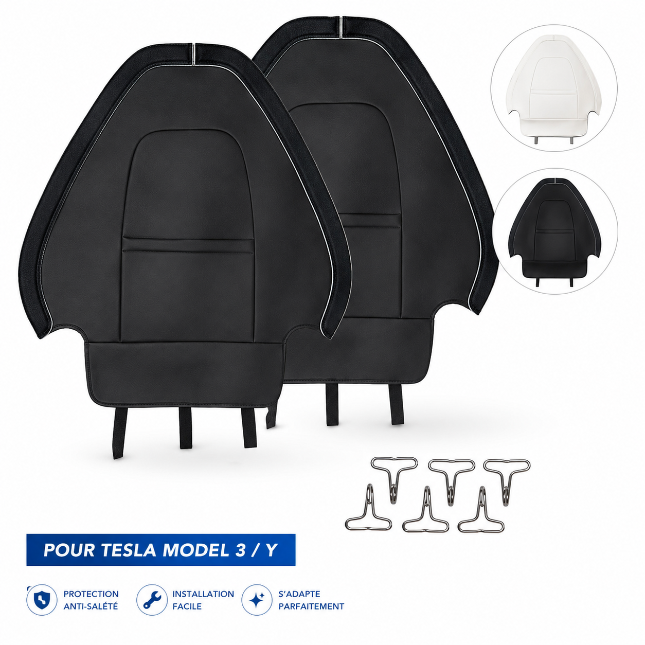 Set of 2 leather covers for front seat back protection TESLA model Y and 3