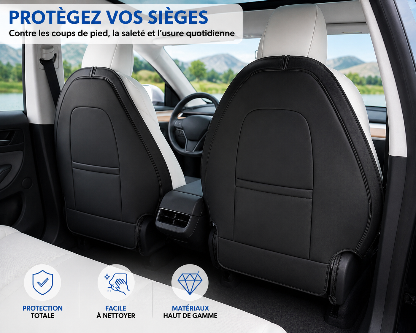 Set of 2 leather covers for front seat back protection TESLA model Y and 3