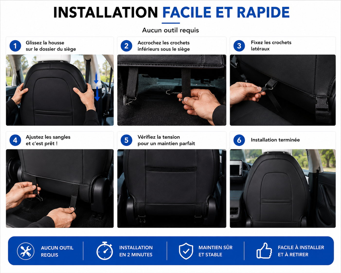 Set of 2 leather covers for front seat back protection TESLA model Y and 3