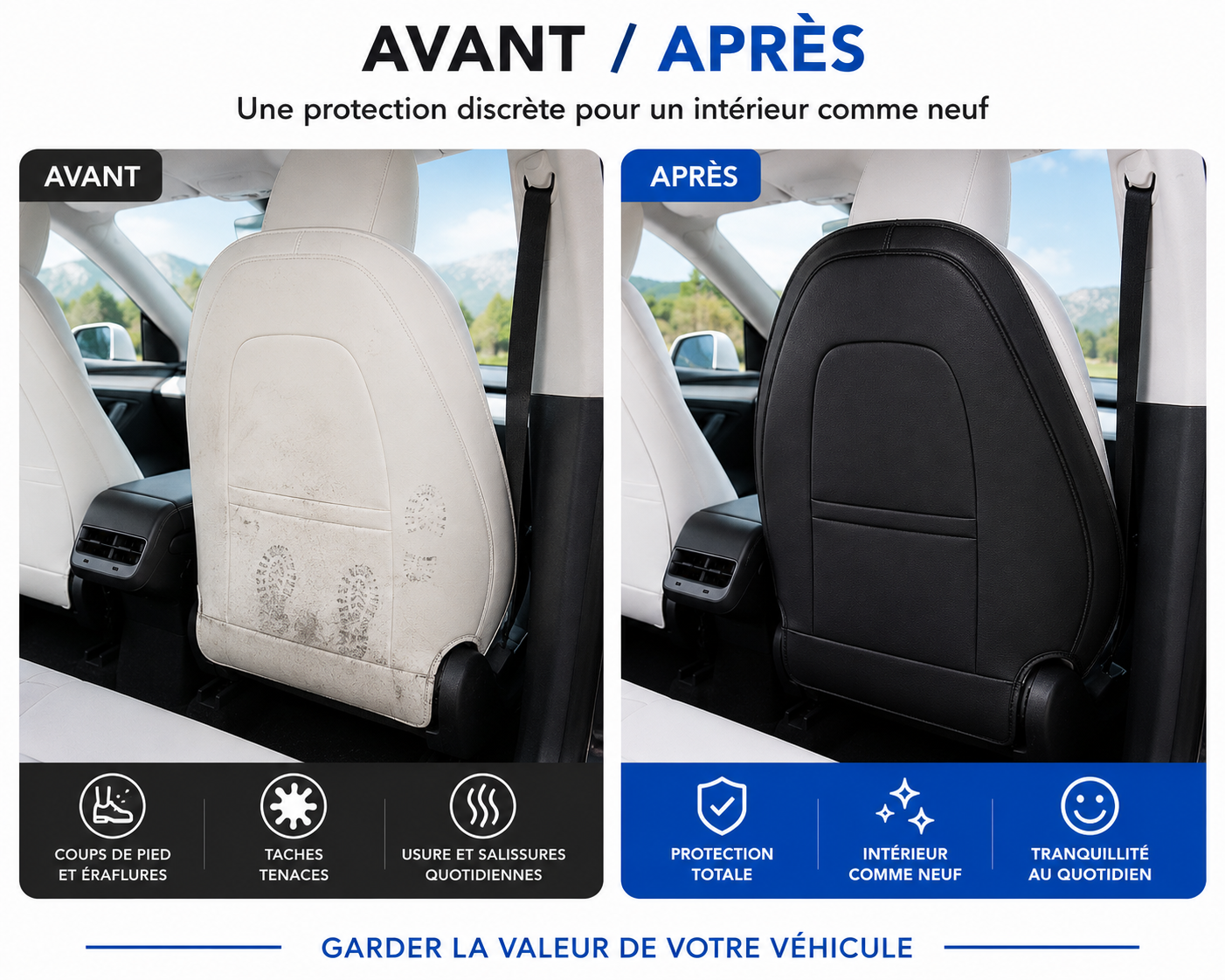 Set of 2 leather covers for front seat back protection TESLA model Y and 3