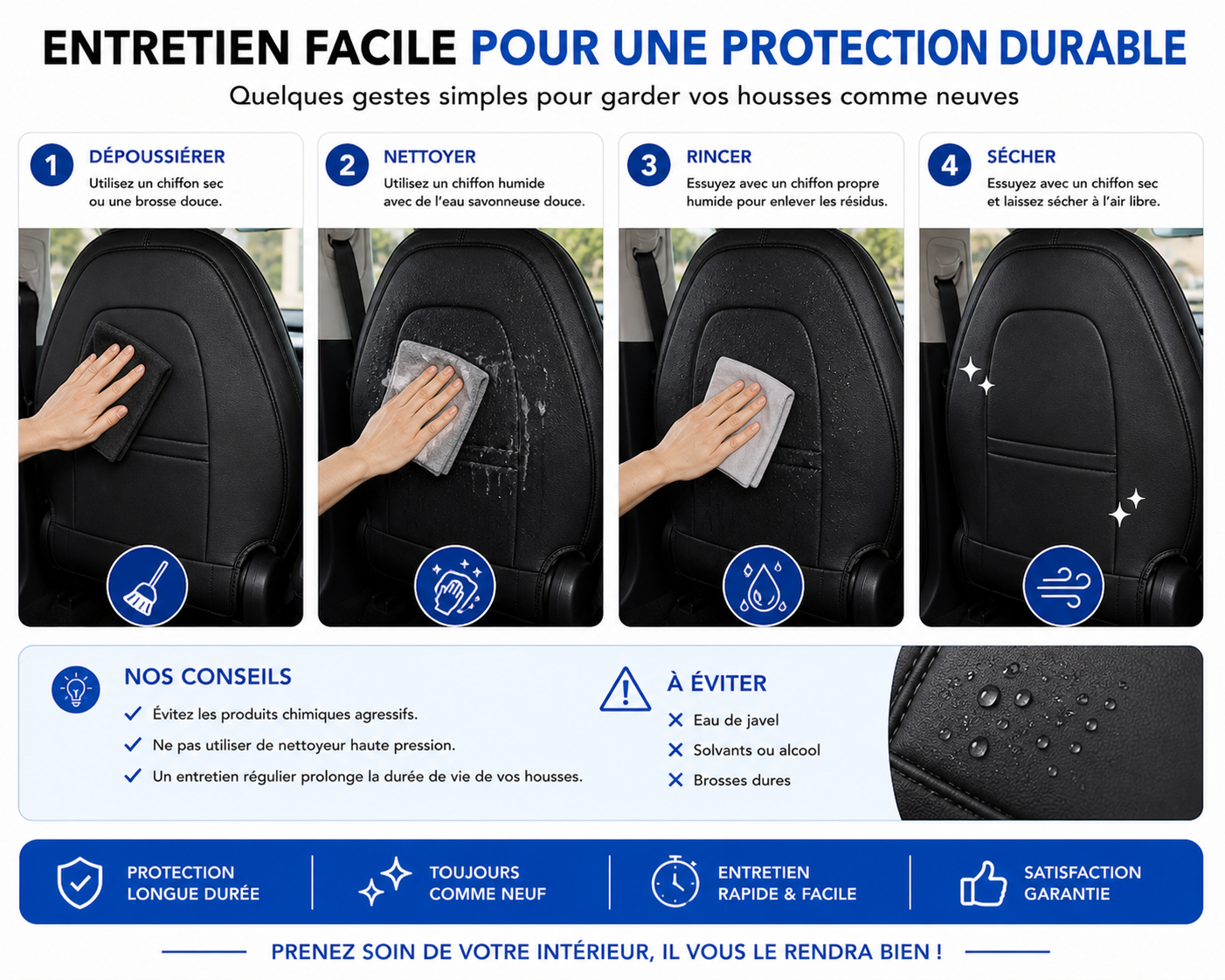 Set of 2 leather covers for front seat back protection TESLA model Y and 3