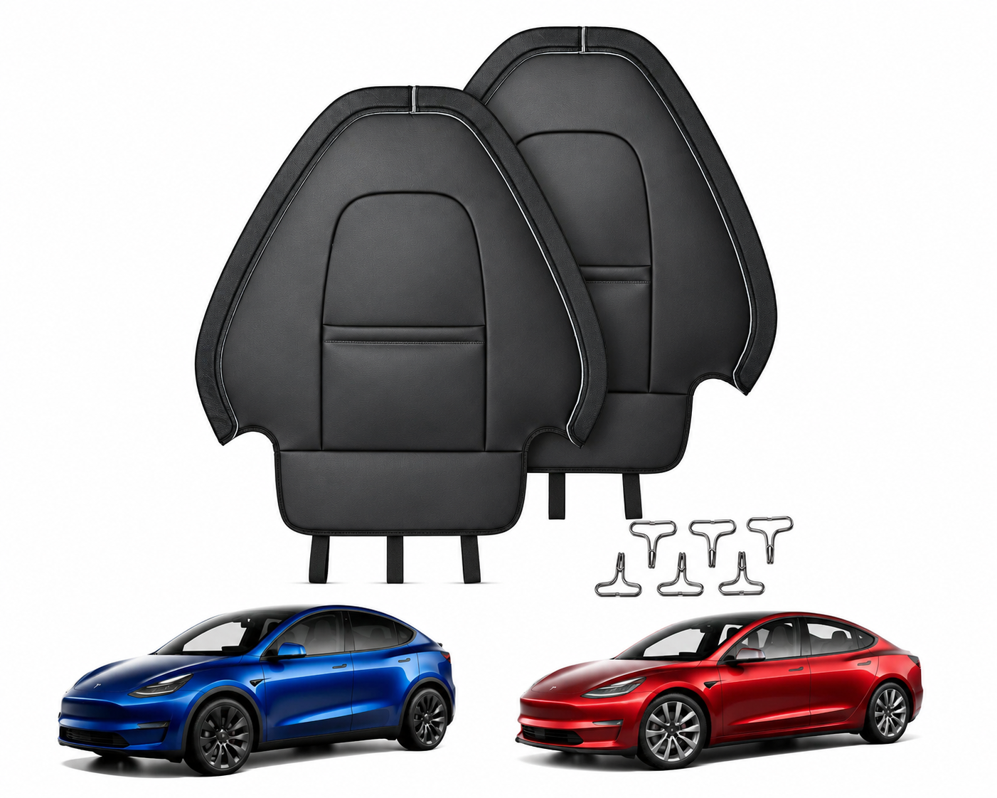 Set of 2 leather covers for front seat back protection TESLA model Y and 3