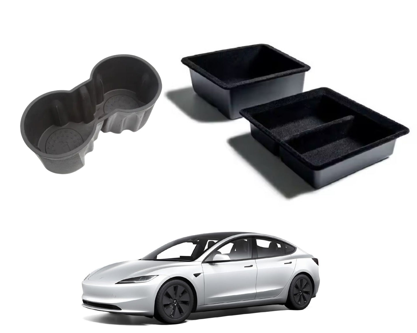 Organisateur Console Centrale (Lot de 2) Tesla Model 3 2021-2024/ Model Y 2021-2023 rangement Accoudoir, Optimisation de l'Espace Intérieur et Porte-Gobelet Silicone Tesla Model 3/Y 2021-2024 OFFERT