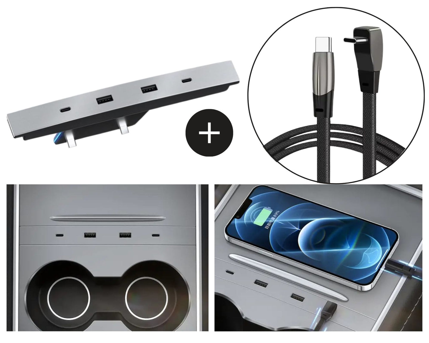 Chargeur multiport USB pour console centrale Tesla Model 3/Y (2021-2023) et un câble USB OFFERT